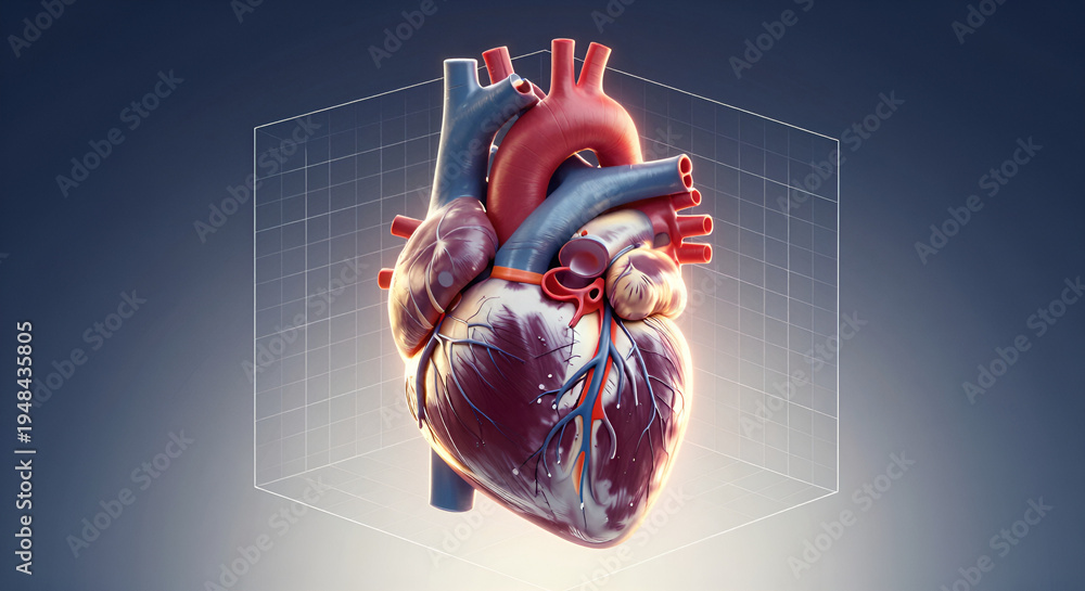 Obraz premium Human Heart Cross-Section Visualization 3D Render: Anatomy Education Tool