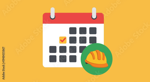 Construction worker schedules task on calendar with safety helmet