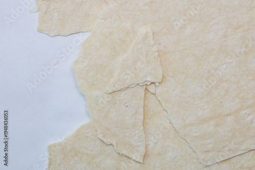 Pieces of lavash, top view, close-up.