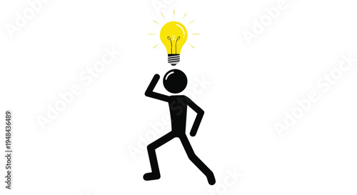 Stick figure with a bright idea lightbulb above head