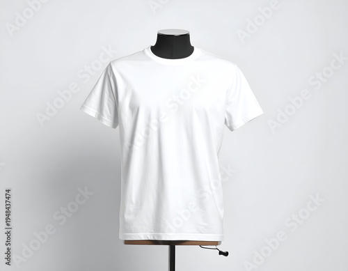 Blank white t-shirt displayed on a headless mannequin
