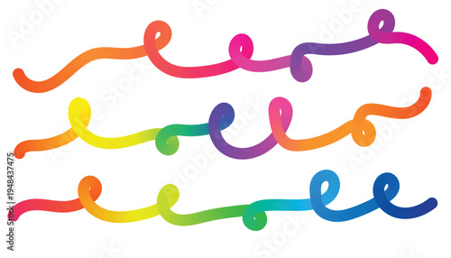 Three colorful wavy lines with smooth gradient transitions isolated on transparent background