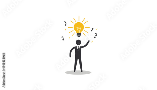 Stick figure with lightbulb and question marks idea