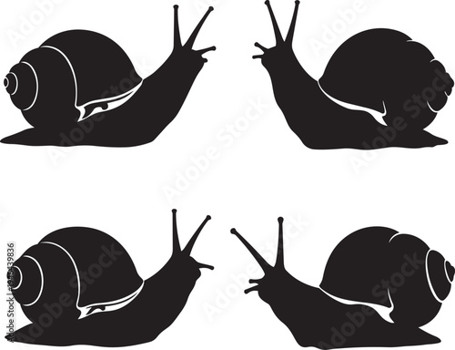 Collection of black snail silhouettes vector illustration