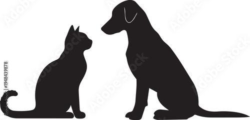 Black silhouettes of a cat and dog on a vector illustration