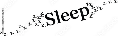 Abstract minimalist conceptual typography of word Sleep with snoring zzz letters on white background for rest relaxation or insomnia healthcare
