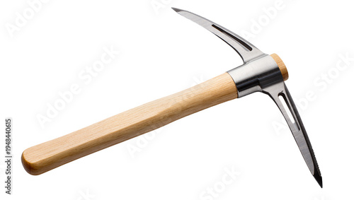 Bild auf Leinwand Robust ice axe with a sharp, durable metal blade and ergonomic wooden handle, is