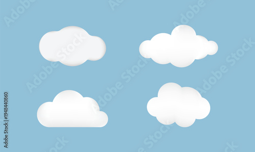Cloud set. Minimal cartoon style clouds with different shapes.