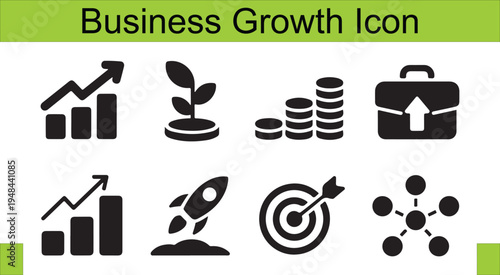 Dynamic Business Growth Icons for Financial Success and Strategic Development