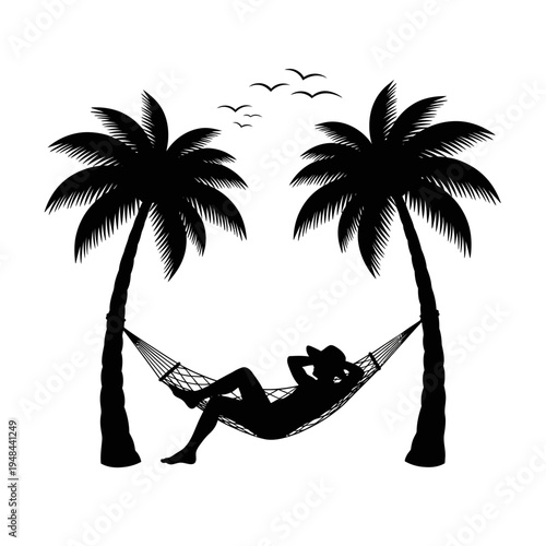 Person Relaxing in Hammock Silhouette Illustration.