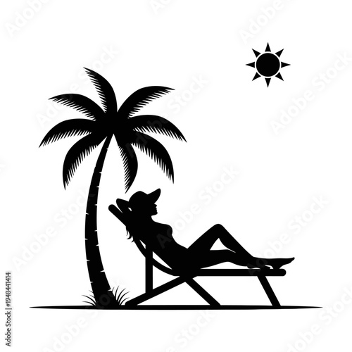 Woman Relaxing on Beach Chair Outdoors.