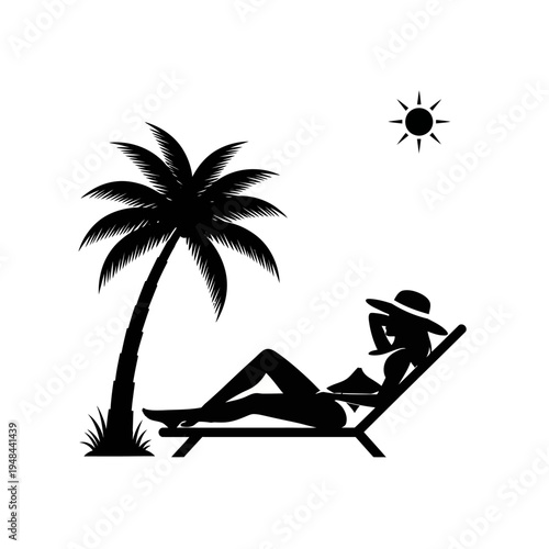 Woman Relaxing on Beach Chair Outdoors.