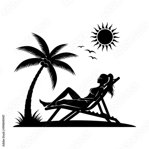 Woman Relaxing on Beach Chair Outdoors.