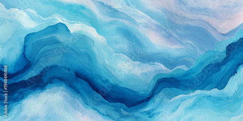 Abstract blue sea watercolor texture background with flowing ocean waves and soft turquoise liquid design.