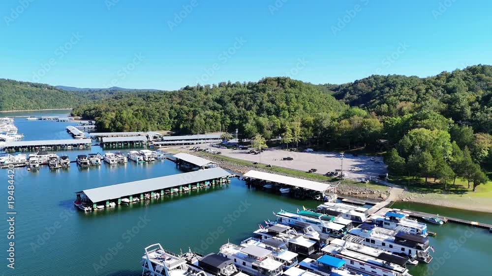 custom made wallpaper toronto digitalAerial View of the Lakeside Sunset Marina Resort on Dale Hollow Lake With Highway 111 Bridge, Boats and Forested Shoreline, Calm Water on a Sunny Day, Monroe, Tennessee, USA.