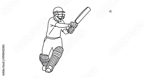 Line drawing of a cricket batsman in action preparing to hit the ball