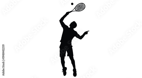 Silhouette of a tennis player preparing to serve arm raised and pointing