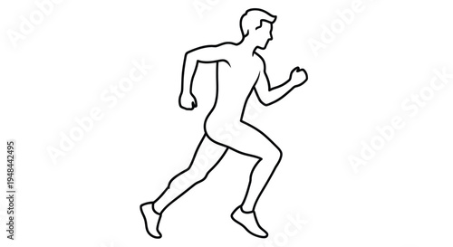 Simple line drawing of a man in motion appearing to be running forward