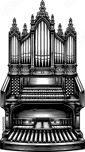 Pipe Organ Silhouette Keyboard Musical Instrument Vector Icon