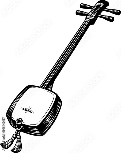 Shamisen Silhouette String Musical Instrument Vector Icon
