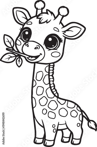 Cute Baby Giraffe Line Art – Kids Coloring Page, Cartoon Safari Animal Vector Illustration