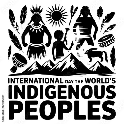 International day world's indigenous peoples silhouette vector illustration isolated