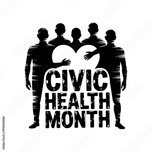 Civic health month community banner with group of people silhouettes and a heart