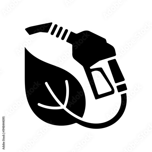 Biofuel energy concept icon with gas nozzle and green leaf for eco transportation
