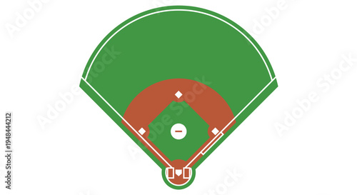 Overhead view of a baseball field diagram with green grass and brown base paths on a white background.