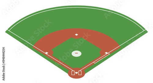 Overhead view of a baseball field diagram, showcasing the infield, bases, and outfield.