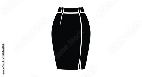 Classic black pencil skirt, featuring a sophisticated midi length and a subtle back slit, ideal for professional and elegant attire.