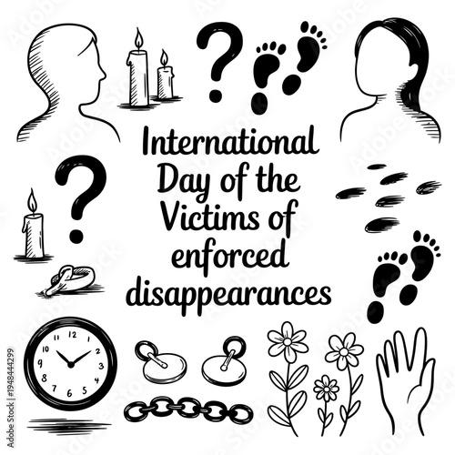 International day of victims of enforced disappearances doodle collection vector