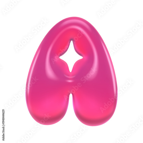 Glossy pink 3D letter A, gummy jelly typography, soft inflated form