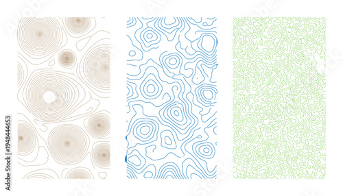 Minimalist contour line patterns with blue topographic map and green grid style
