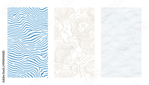 Three different wavy line patterns. abstract geometric textures with flowing curves