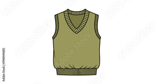 Classic green v-neck sweater vest, featuring a comfortable ribbed hem, perfect for stylish layering and adding a touch of academia to any outfit.