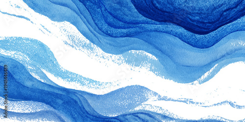 Abstract blue sea watercolor texture background with flowing ocean waves and soft turquoise liquid design.
