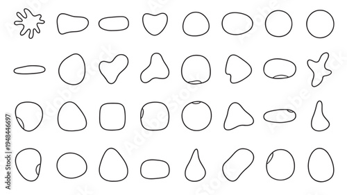 Shapes irregular blob organic forms collection with black outlines on a white background for design elements