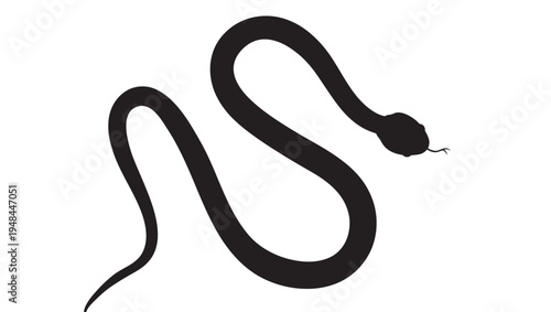 Snake silhouette in black with a curved body and head facing right on a white background, elegant and simple.