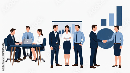 Business Professional team collaborating and discussing business strategies in a meeting setting Vector