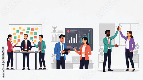 Business Collaborative teamwork and project success in a modern office environment Vector
