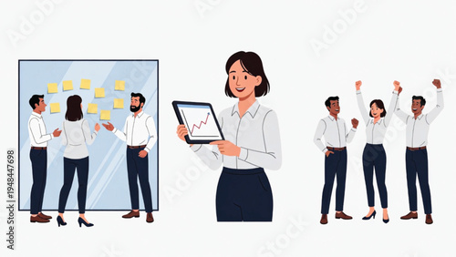 Business Team celebrating successful project planning and presentation of results Vector