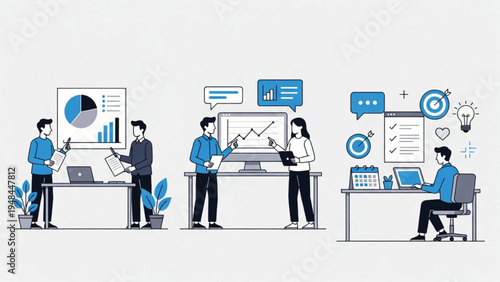 Business Collaborative business team analyzing data and planning strategies together Vector