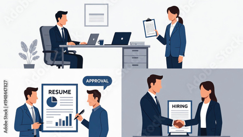 Business The hiring process from resume review to job approval and offer Vector