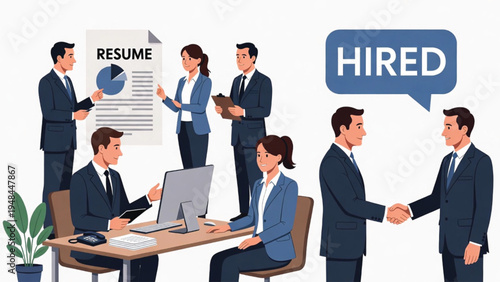 Business Professional hiring process and successful job offer illustration Vector