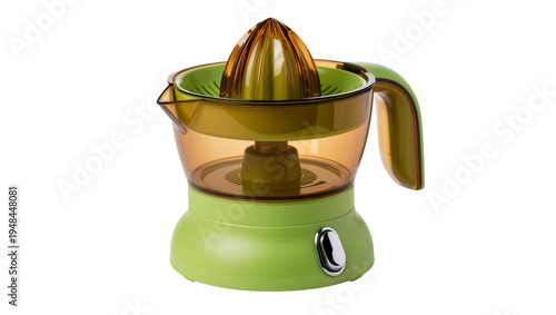 Tableau sur toile Modern green and brown electric citrus juicer appliance, isolated on transparent