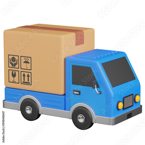3D render  Cartoon Delivery Truck with Shipping Package icon 