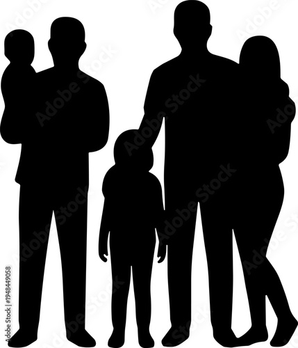 Family group silhouette icon vector illustration featuring parents, children, and couple together representing relationships and generational bonding motifs