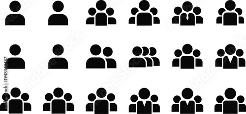 Professional vector icon set featuring human silhouettes for users members groups and teams suitable for web and mobile interface design