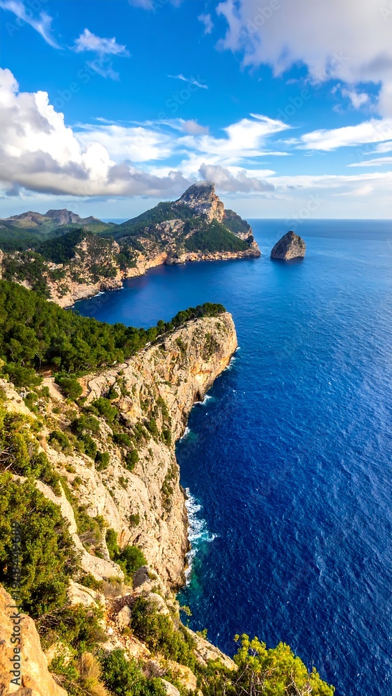 Fototapeta premium Coastal cliffs meet a vibrant blue sea
